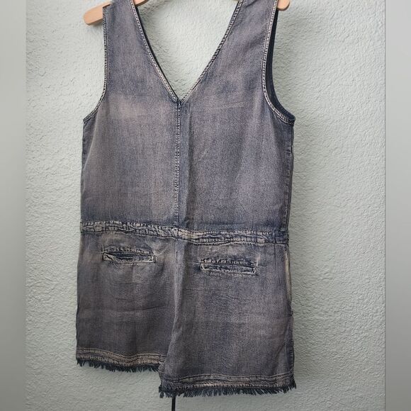 Mustard Seed Romper soft denim sleeveless side pockets coastal safari - Picture 4 of 6